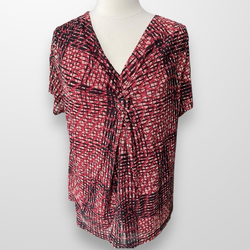 Dana Buchman Woman Size 2X‎ Top Shirt Blouse Stretch Flowy Short Sleeve